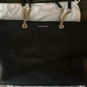 Michael Kors Black Tote with Gold Chain Accents